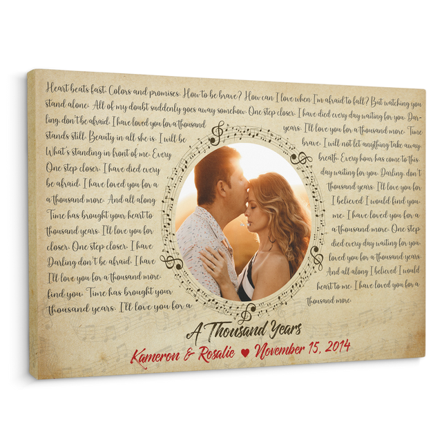 Custom Song Lyrics, Upload Photo, Customizable  Name, Date Canvas