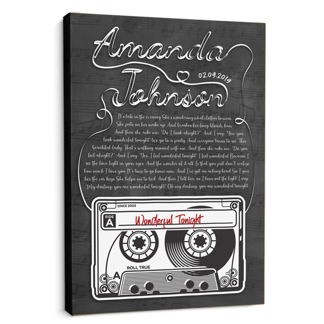 Custom Song Lyrics, Customizable Name And Date, Cassette Tape Black Background Canvas