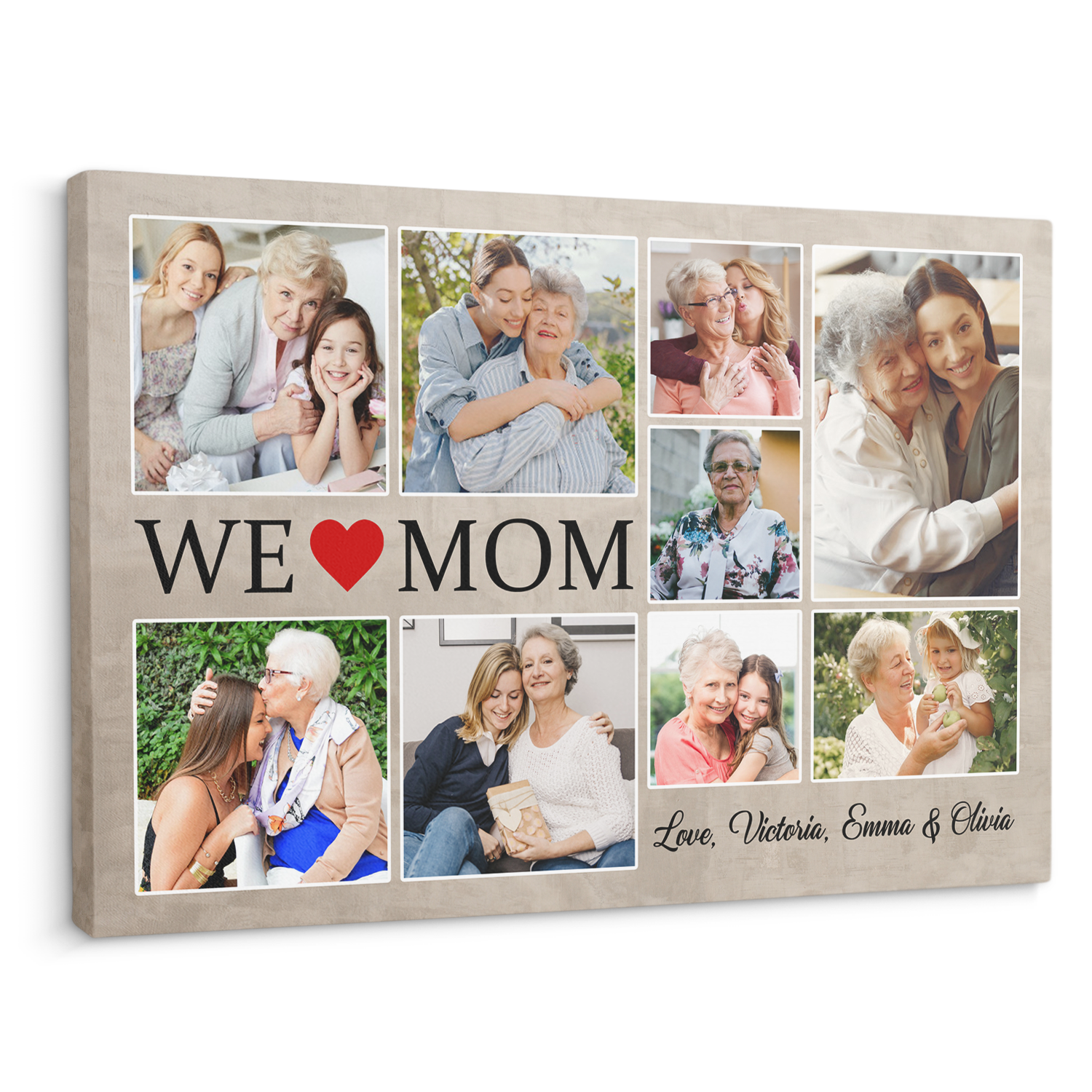 We Love Mom, Custom Photo Collage, Customizable Name Canvas Wall Art