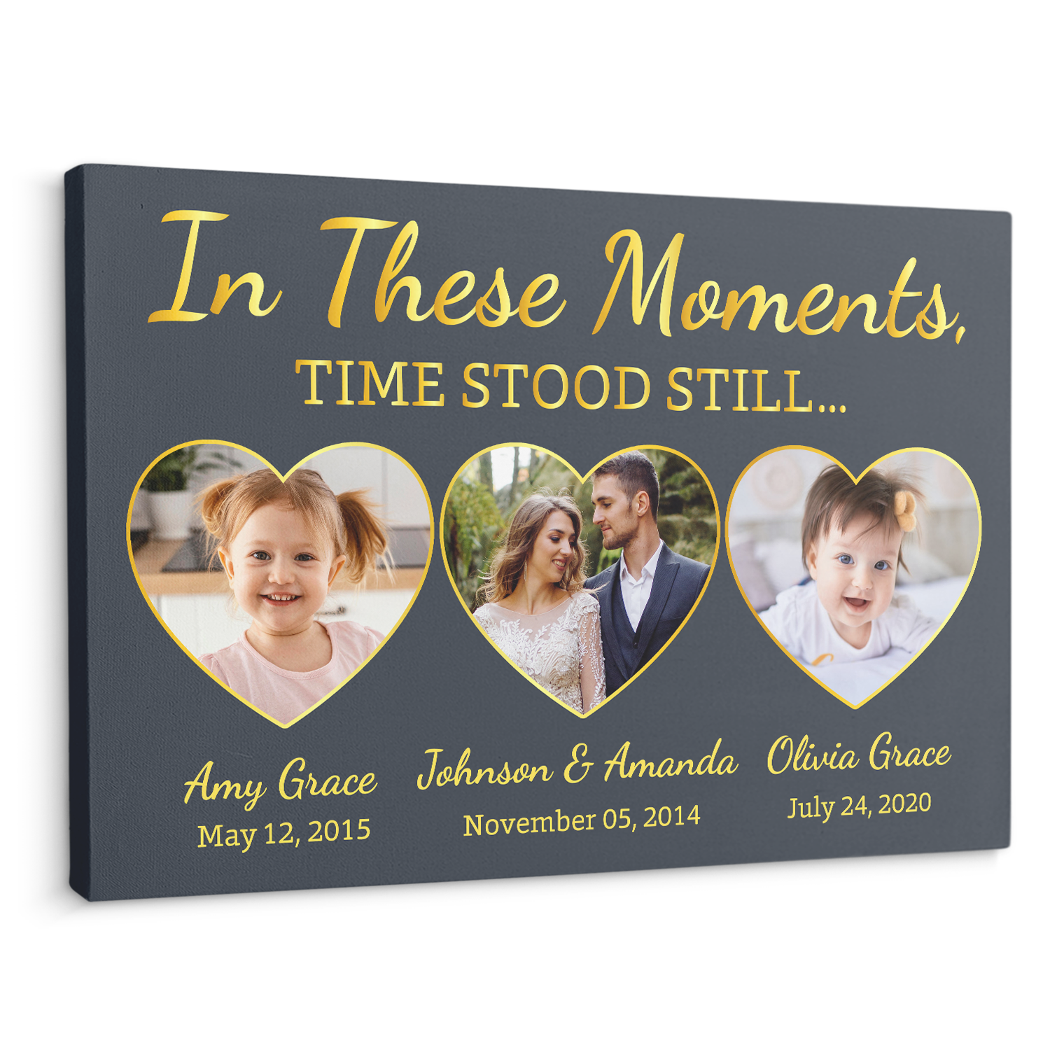 In These Moments, Time Stood Still, Custom Photo, Customizable Text Canvas Wall Art