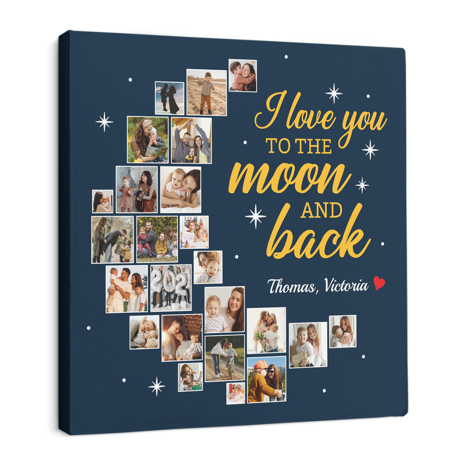 I Love You To The Moon And Back, Custom Photo Collage, 24 Pictures, Canvas Wall Art
