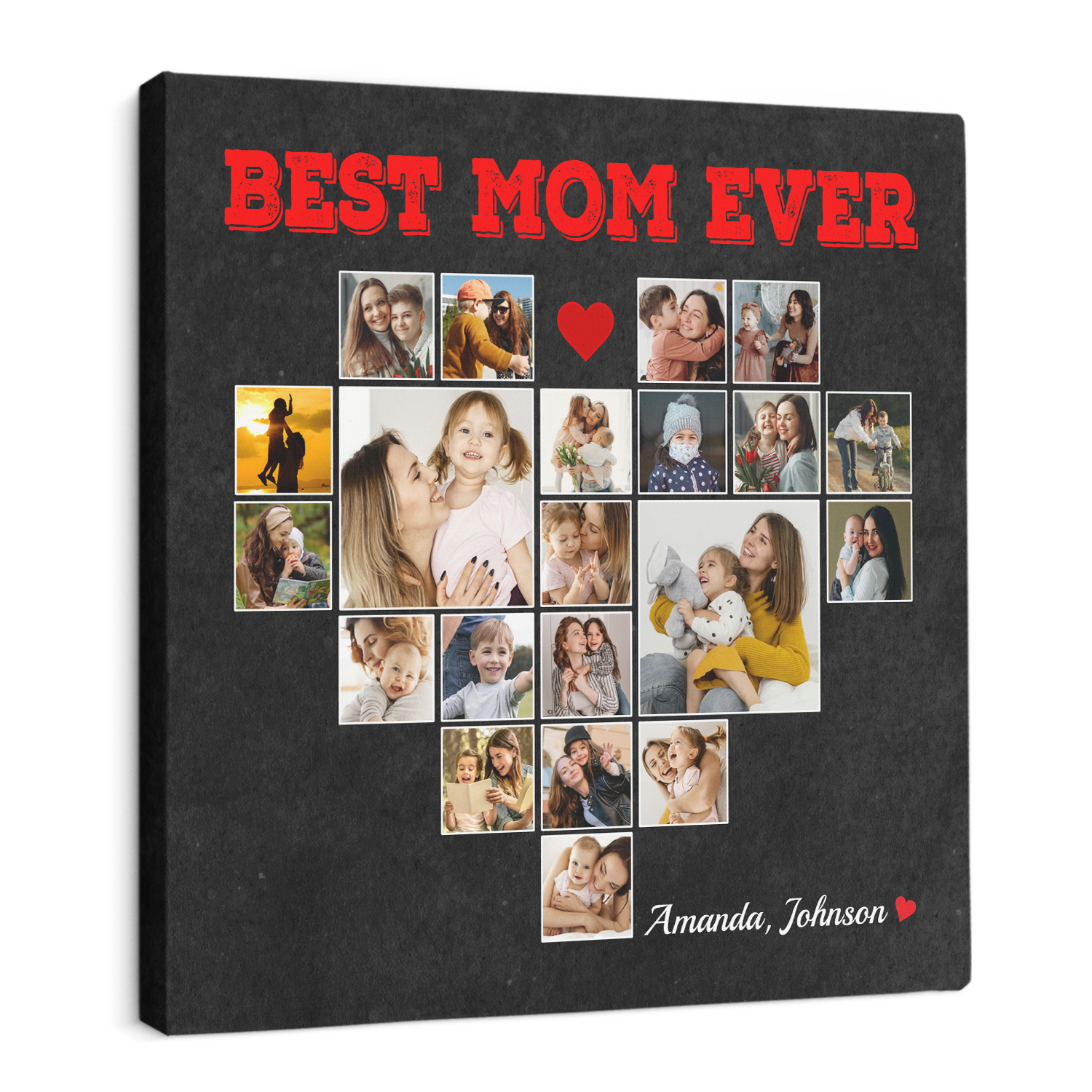Best Mom Ever, Custom Photo Collage, Heart Shape, 21 Pictures, Canvas Wall Art