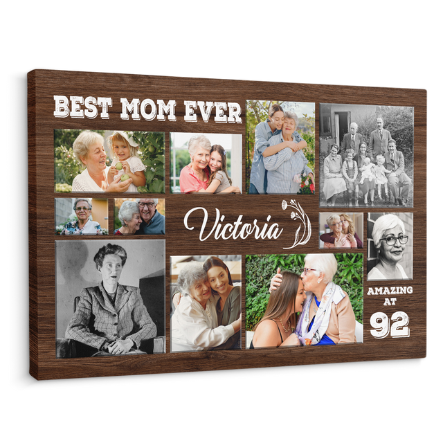 Best Mom Ever, Custom Photo Collage, 11 Pictures, Customizable Name Canvas Wall Art