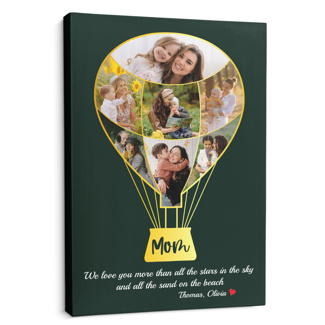 Mom Custom Photo Collage, Hot Air Balloon, Customizable Name And Text Canvas Wall Art