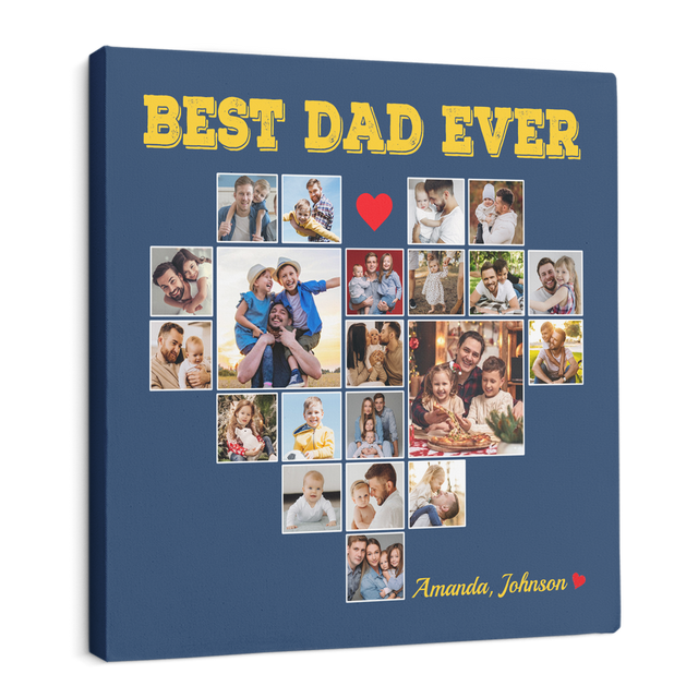 Best Dad Ever, Custom Photo Collage, Heart Shape, 21 Pictures, Canvas Wall Art