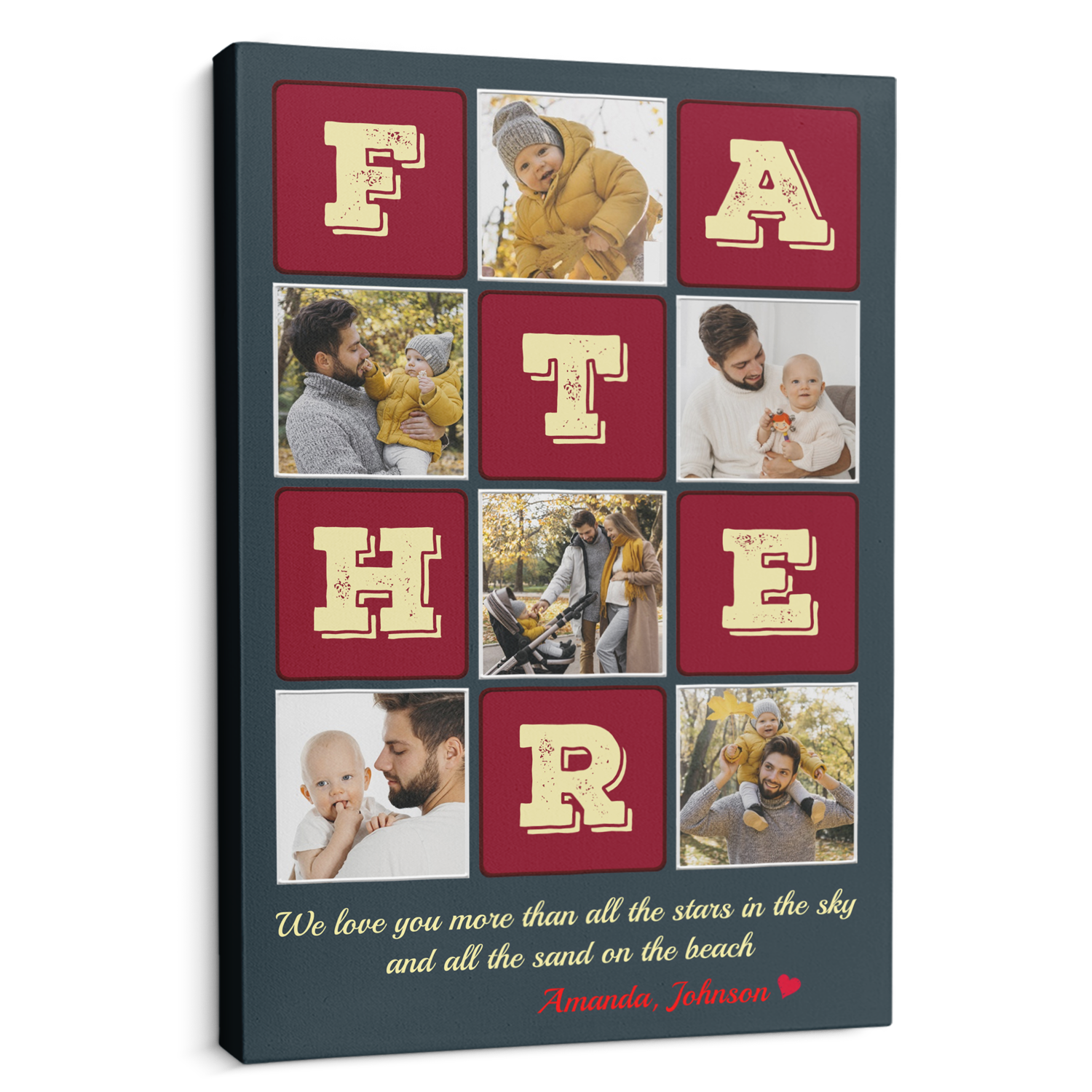 Father, Custom Photo Collage, Customizable Name Canvas Wall Art