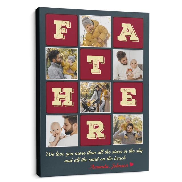 Father, Custom Photo Collage, Customizable Name Canvas Wall Art