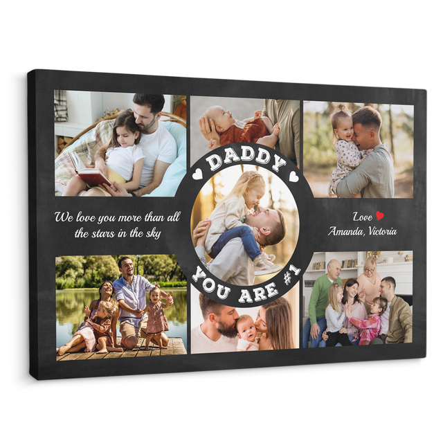 Daddy You Are Number 1, Custom Photo Collage, Customizable Name And Text Canvas Wall Art