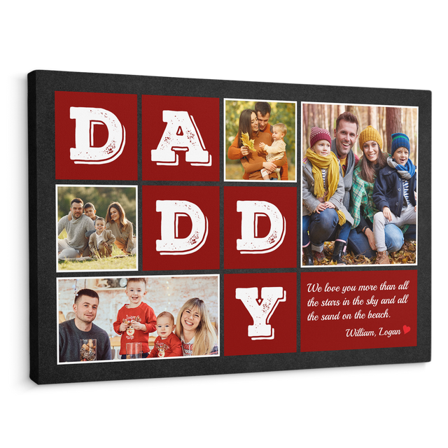 Daddy, Custom Photo, 4 Pictures, Customizable Name And Text Canvas Wall Art