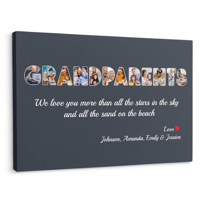 Grandparents Custom Photo - Customizable Name And Text Canvas Wall Art