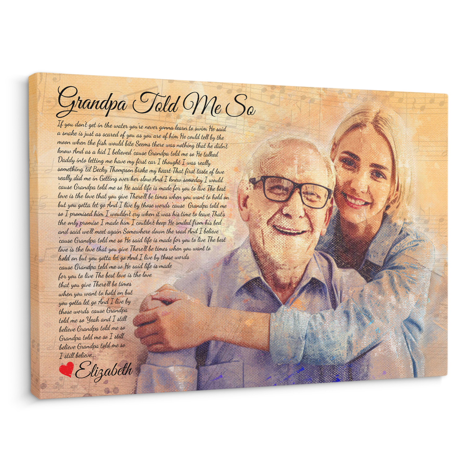 Custom Portrait From Photo, Song Lyrics Canvas Prints