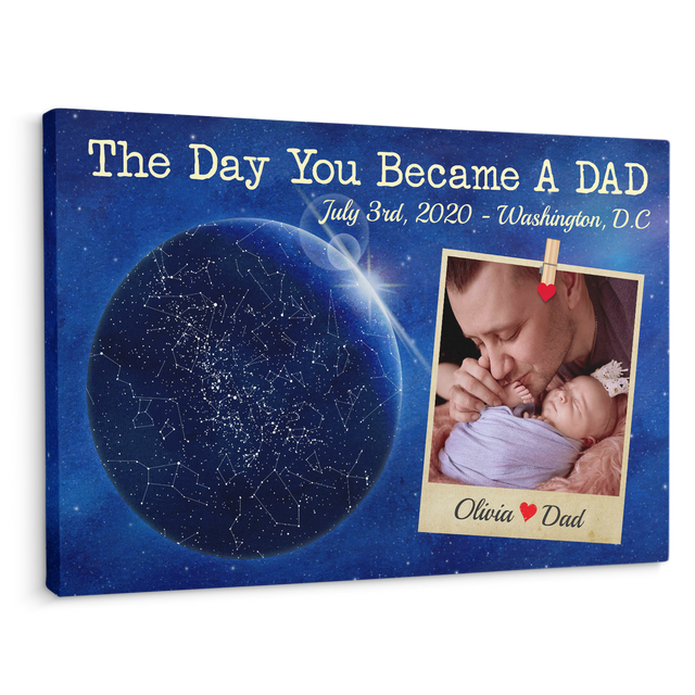 The Day You Became A Dad, Custom Star Map, Customizable Photo And Text Canvas Wall Art
