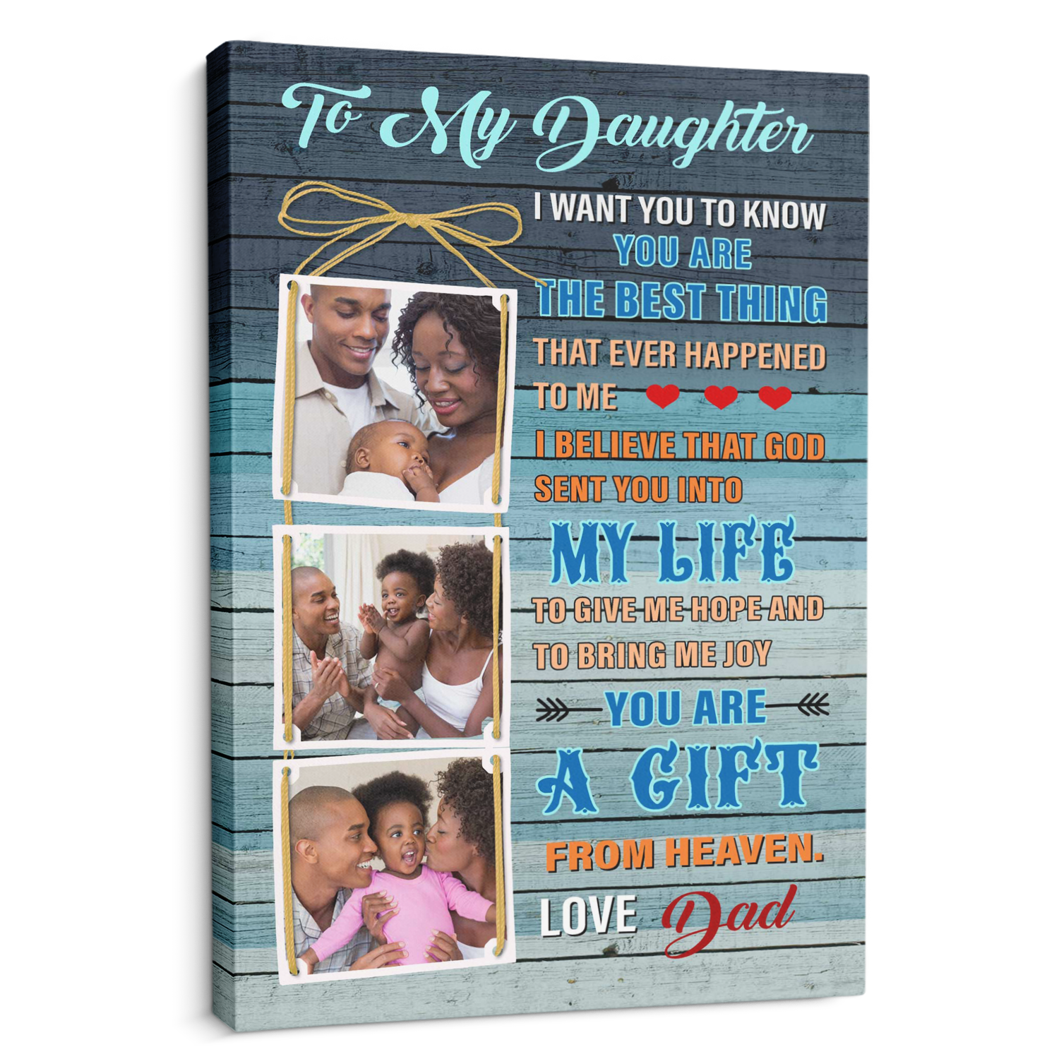 Custom Photo, Customizable Text Canvas Art Print, Gift For Daughter