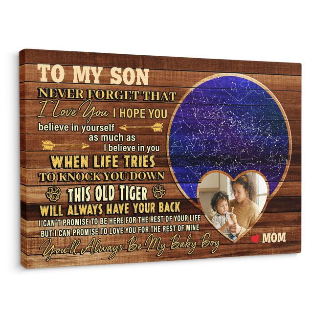 Custom Photo, Customizable Star Map, Canvas Wall Art, Gift For Son