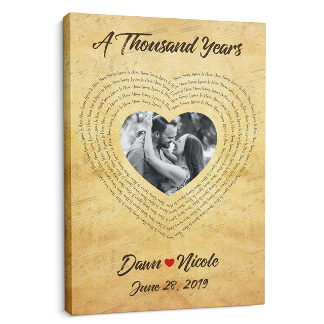 Custom Song Lyrics, Heart Art, Customizable Text And Upload Photo Canvas