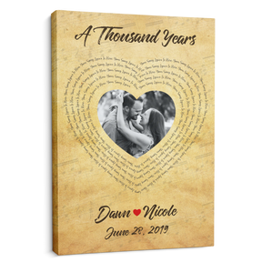 Custom Song Lyrics, Heart Art, Customizable Text And Upload Photo Canvas