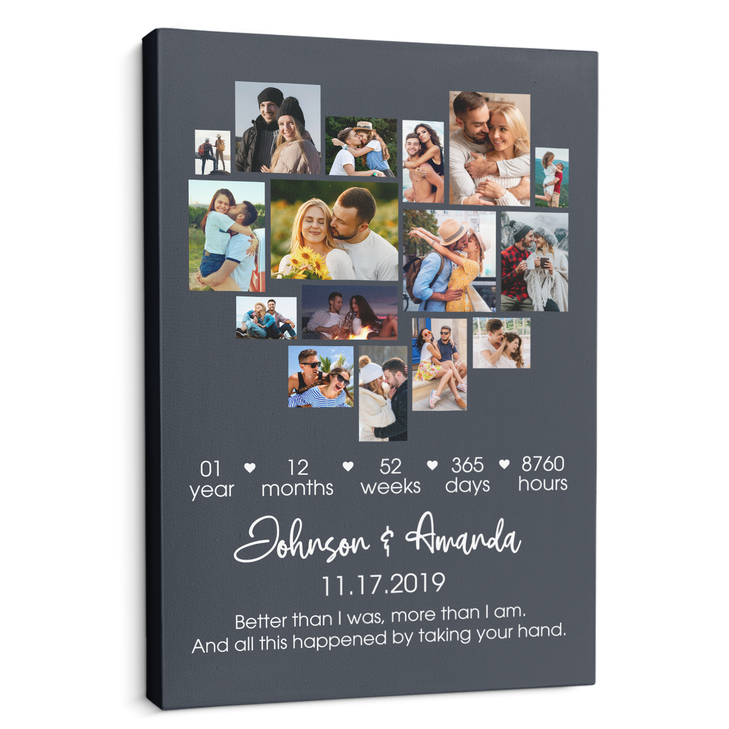 Custom First Anniversary Heart Photo Collage Navy Vintage Background Canvas