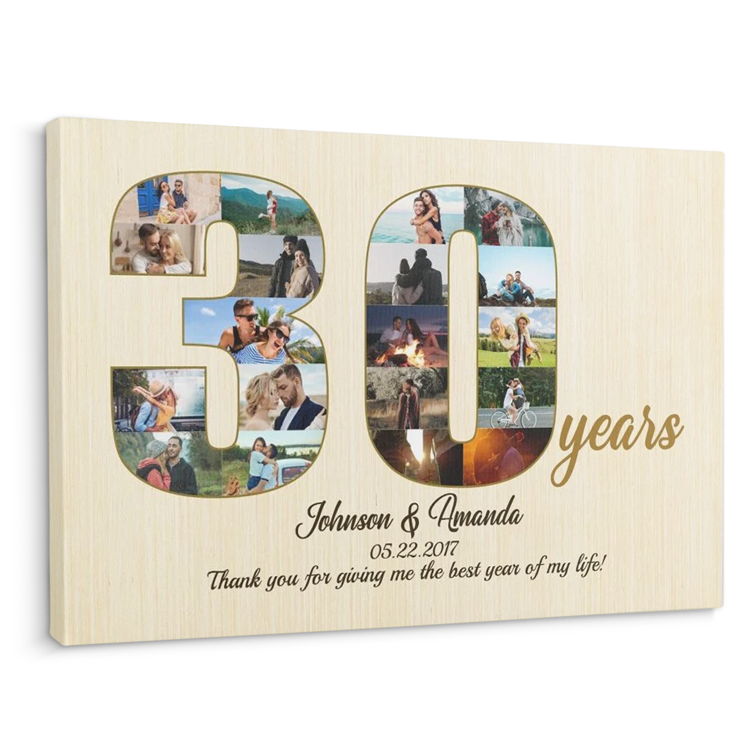 30th Wedding Anniversary Custom Photo Collage Light Wood Background Canvas