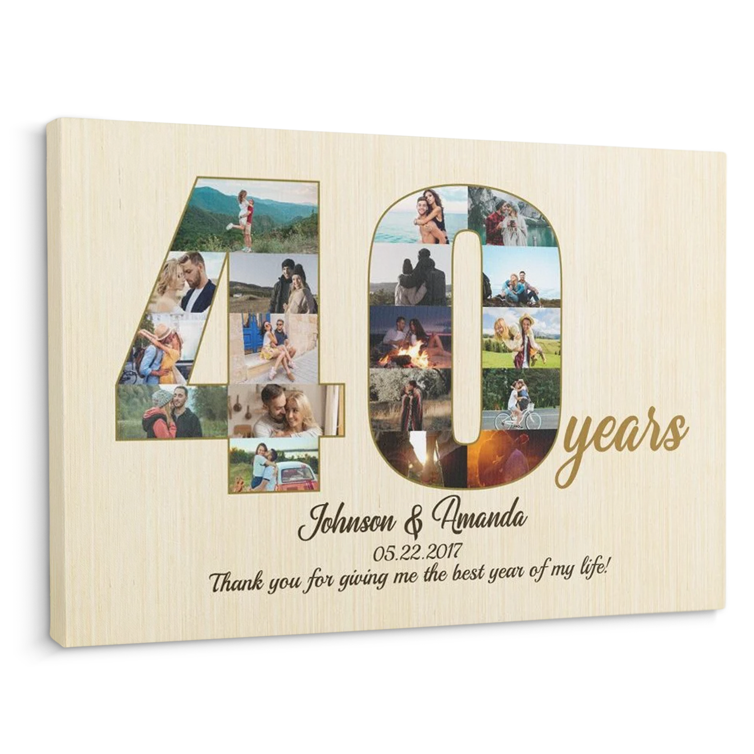 40th Wedding Anniversary Custom Photo Collage Light Wood Background Canvas