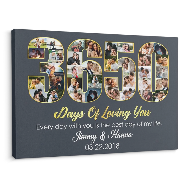 10th Wedding Anniversary 3650 Days Of Loving You Custom Photo Collage And Text Navy Background Canvas