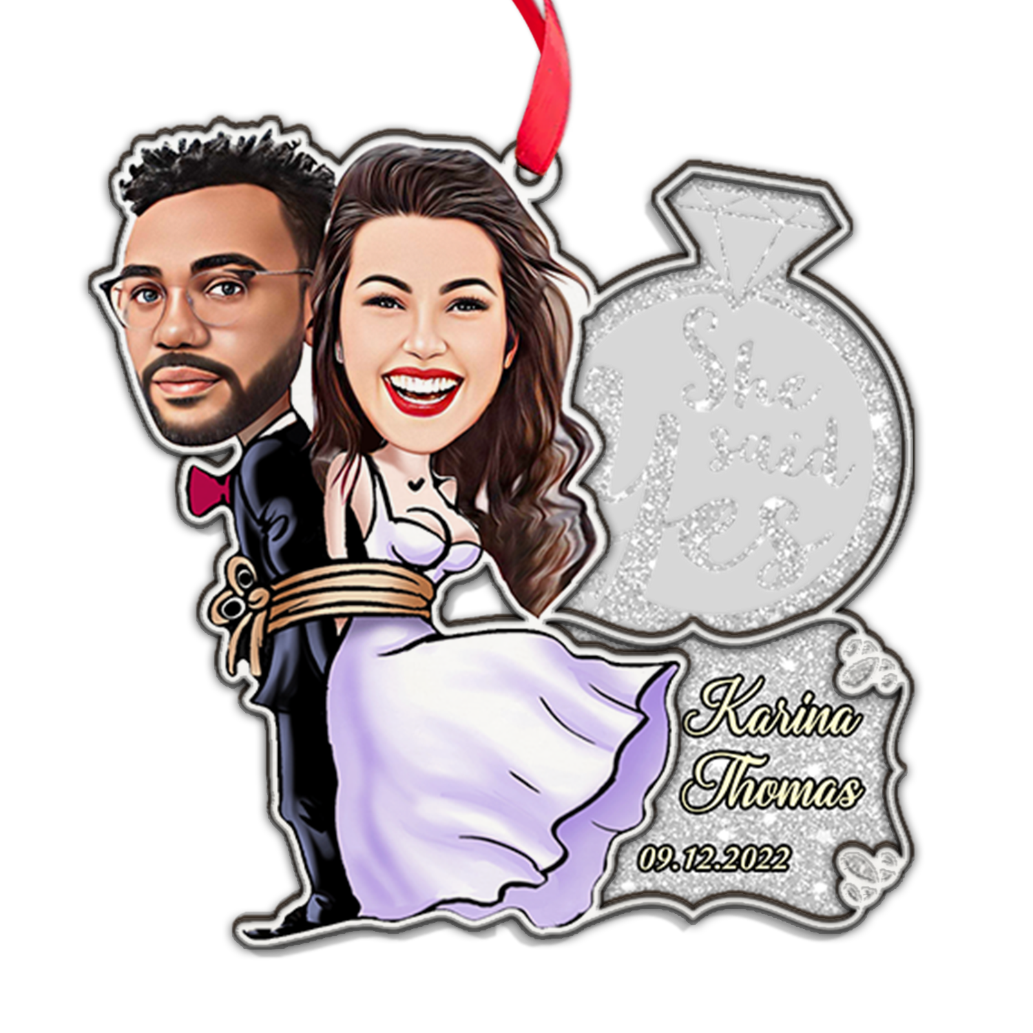 She Said Yes, Custom Face From Photo, Christmas Shape Ornament 2 Layer
