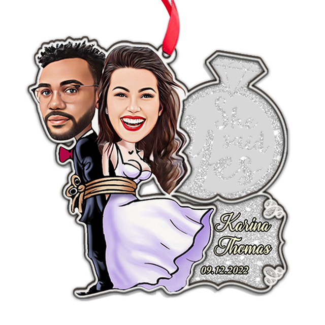 She Said Yes, Custom Face From Photo, Christmas Shape Ornament 2 Layer