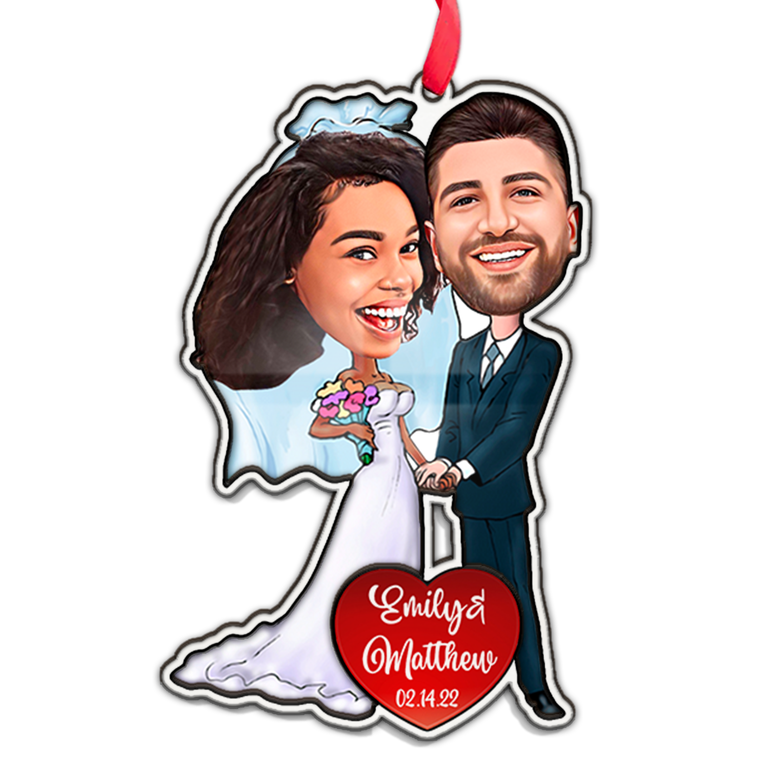 Custom Face From Photo, Bride and Groom, Christmas Shape Ornament 2 Layer