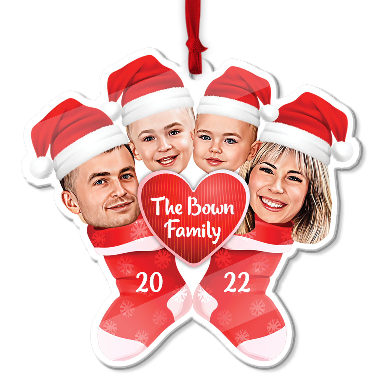 Custom Face From Photo, Stocking Christmas Shape Ornament 2 Sides