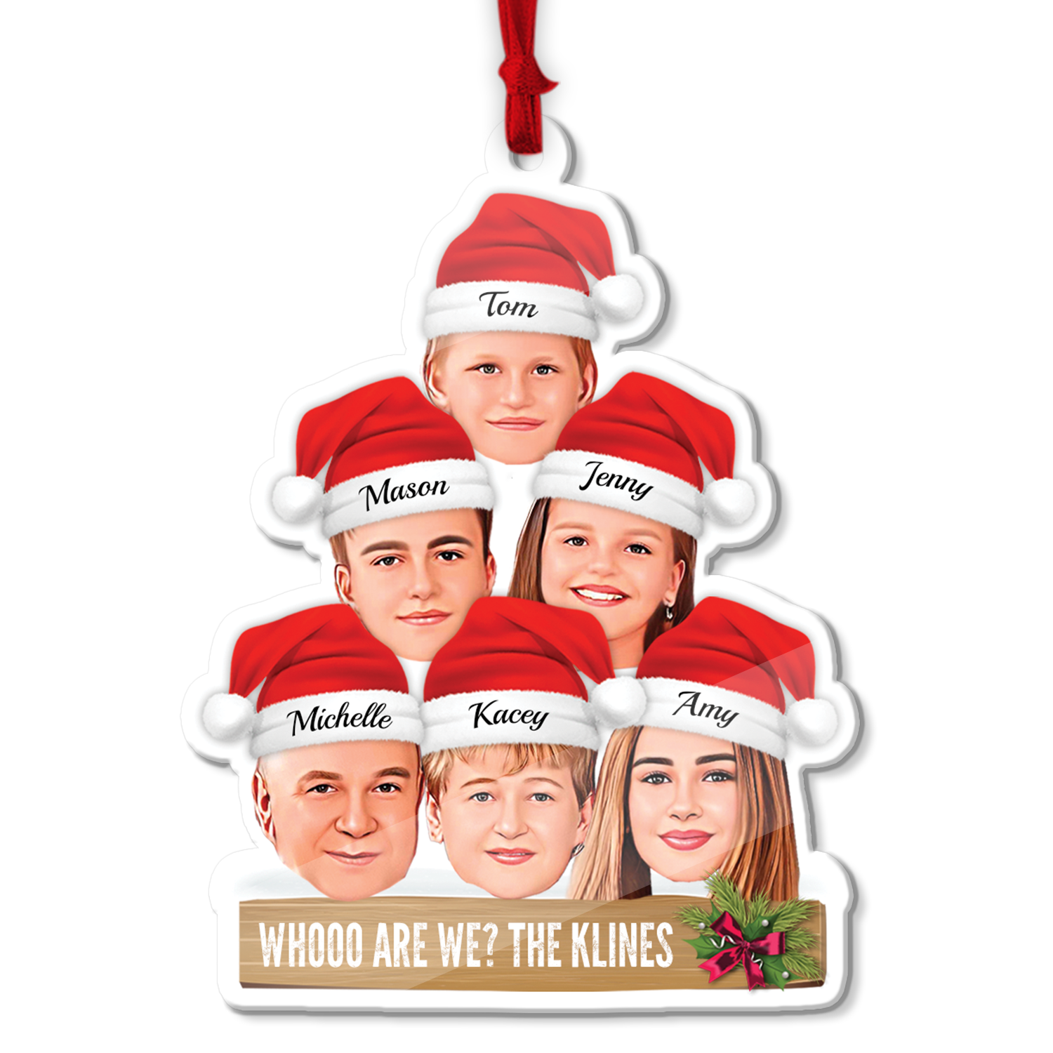Custom Face From Photo, Christmas Hat, Shape Ornament 2 Sides