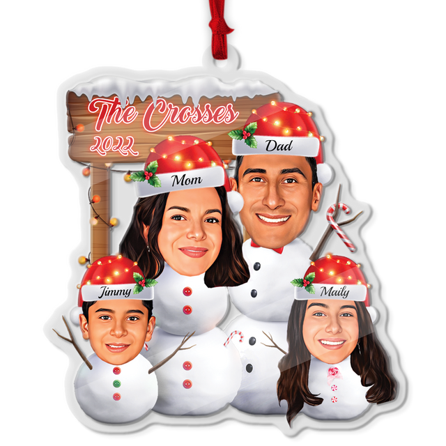 Custom Face From Photo, Snowman Family, Shape Ornament 2 Sides