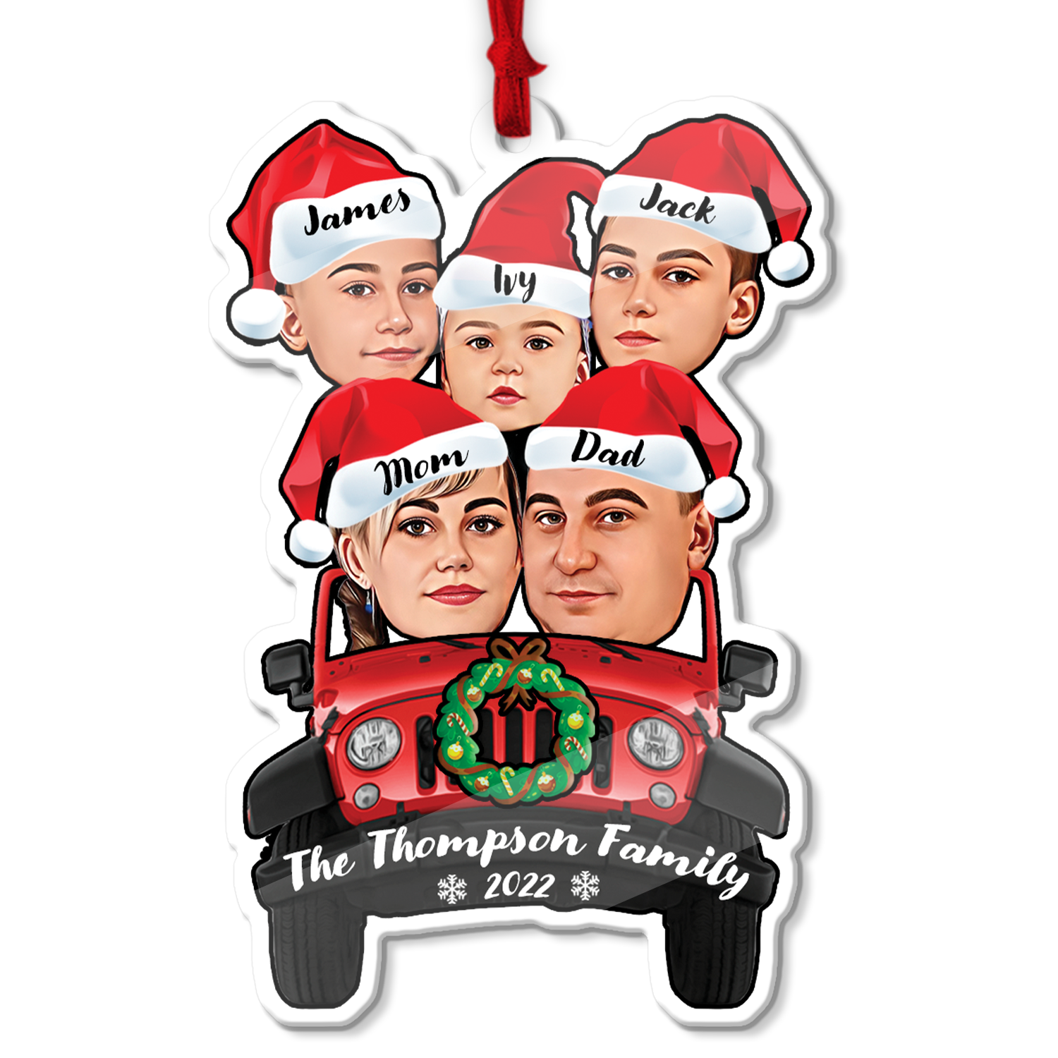 Custom Face From Photo, SUV Family, Shape Ornament 2 Sides