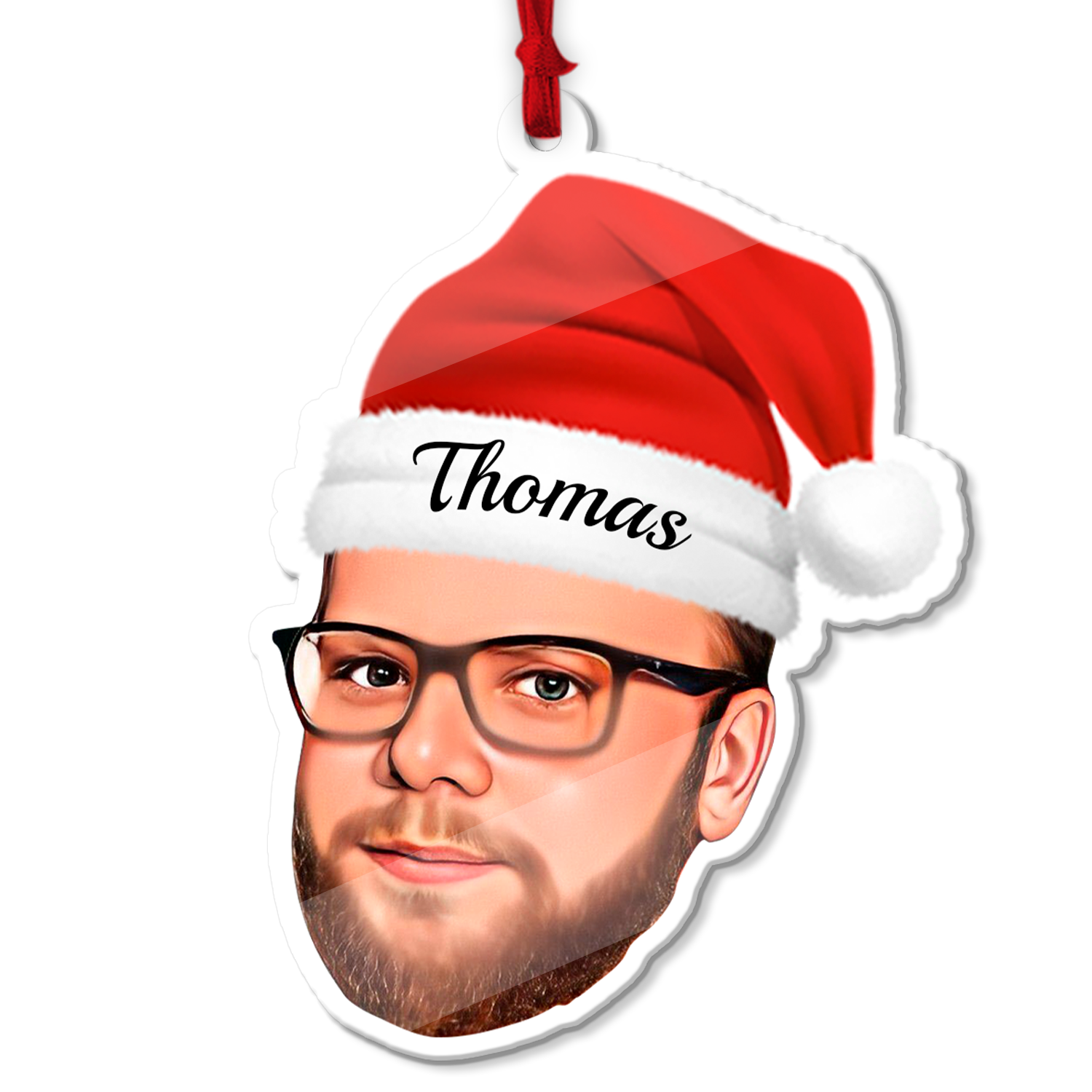 Custom Face From Photo With Christmas Hat, Shape Ornament 2 Sides