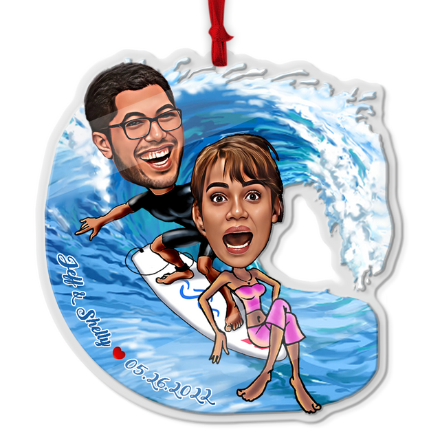 Custom Face From Photo, Gift For Couple, Surf, Shape Ornament 2 Sides