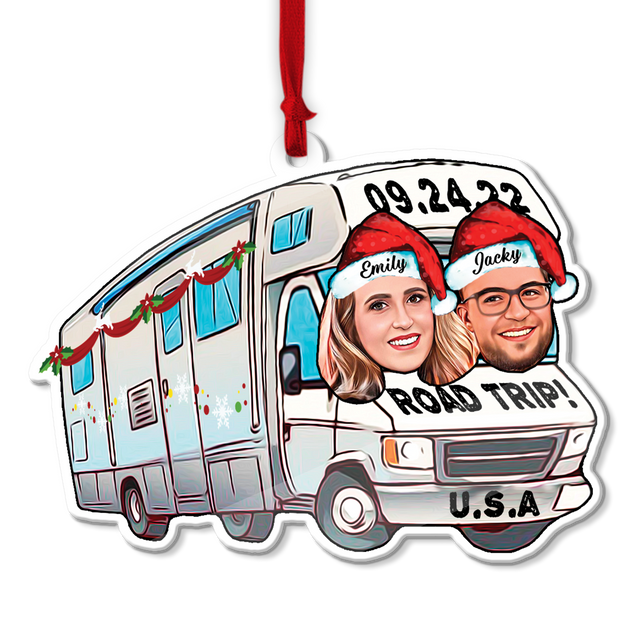 Custom Face From Photo, Gift For Couple, Camping Bus, Shape Ornament 2 Sides