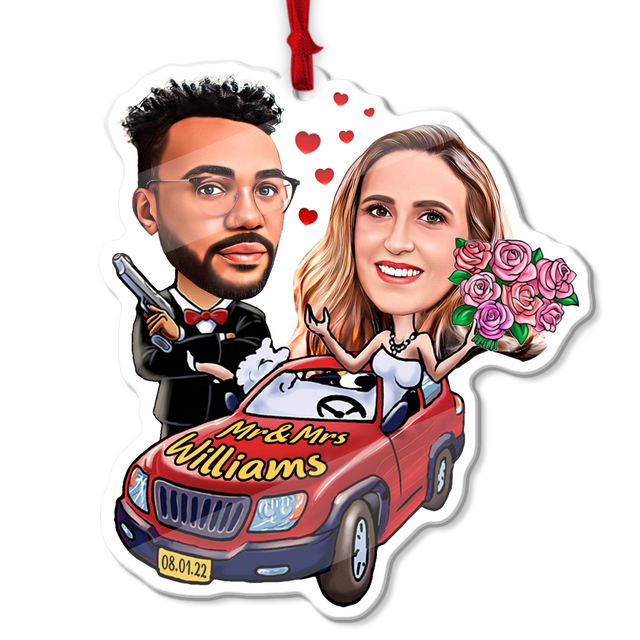Custom Face From Photo, Gift For Couple, Cabriolet, Shape Ornament 2 Sides