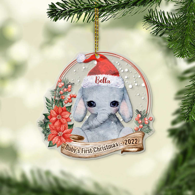 Personalized Name And Text, Ornament For Baby, Baby's First Christmas, Christmas Elephant, Christmas Shape Ornament 2 Sides
