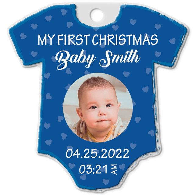 Personalized Name And Text, Ornament For Baby, Baby Boy's First Christmas, Christmas Shirt Ornament, Christmas Shape Ornament 2 Sides