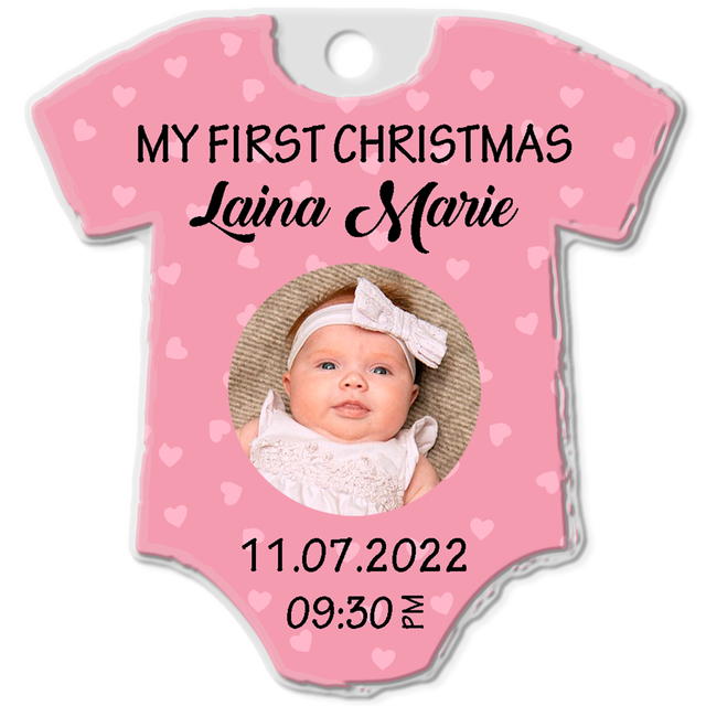 Personalized Name And Text, Ornament For Baby, Baby Girl's First Christmas, Christmas Shirt Ornament, Christmas Shape Ornament 2 Sides