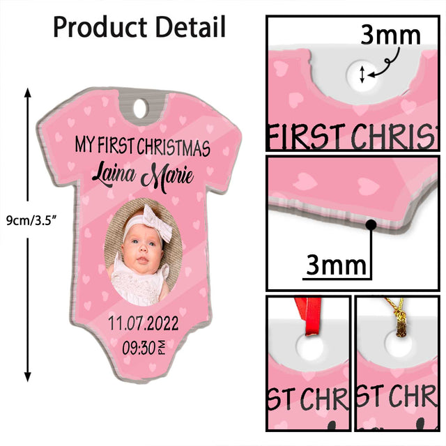Personalized Name And Text, Ornament For Baby, Baby Girl's First Christmas, Christmas Shirt Ornament, Christmas Shape Ornament 2 Sides