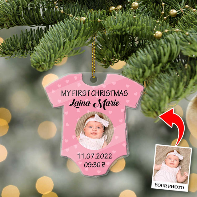 Personalized Name And Text, Ornament For Baby, Baby Girl's First Christmas, Christmas Shirt Ornament, Christmas Shape Ornament 2 Sides