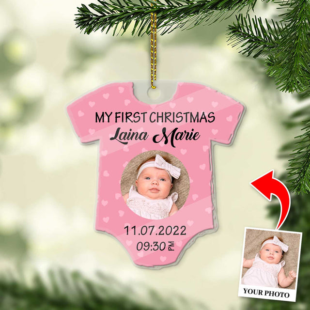 Personalized Name And Text, Ornament For Baby, Baby Girl's First Christmas, Christmas Shirt Ornament, Christmas Shape Ornament 2 Sides
