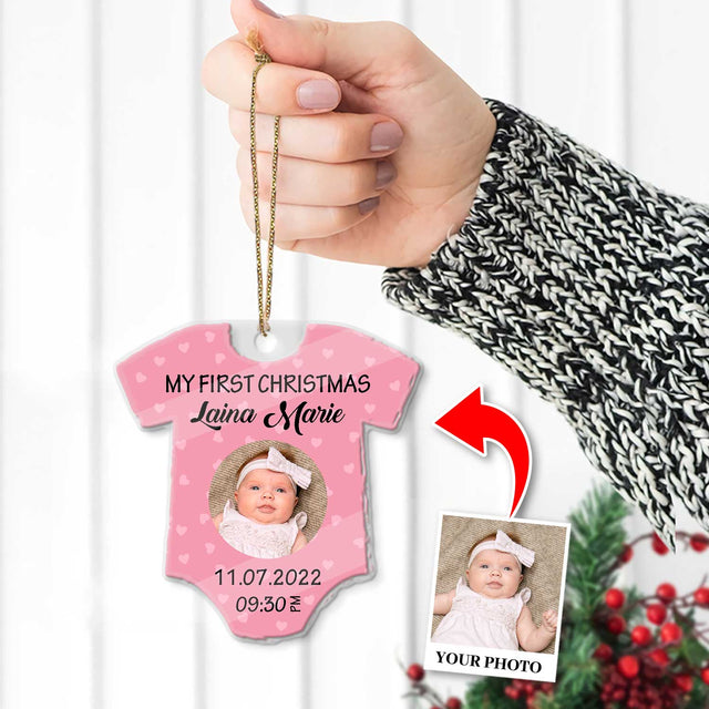 Personalized Name And Text, Ornament For Baby, Baby Girl's First Christmas, Christmas Shirt Ornament, Christmas Shape Ornament 2 Sides