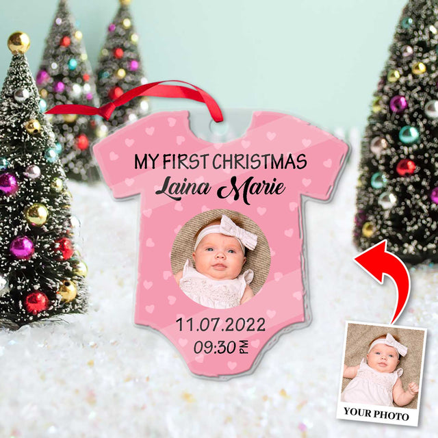 Personalized Name And Text, Ornament For Baby, Baby Girl's First Christmas, Christmas Shirt Ornament, Christmas Shape Ornament 2 Sides