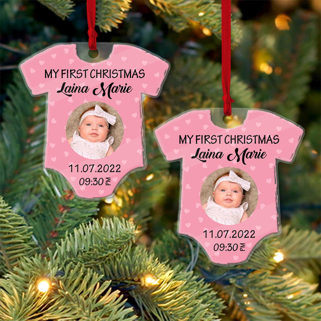 Personalized Name And Text, Ornament For Baby, Baby Girl's First Christmas, Christmas Shirt Ornament, Christmas Shape Ornament 2 Sides