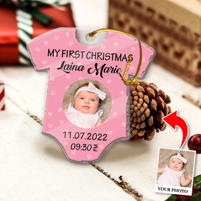 Personalized Name And Text, Ornament For Baby, Baby Girl's First Christmas, Christmas Shirt Ornament, Christmas Shape Ornament 2 Sides