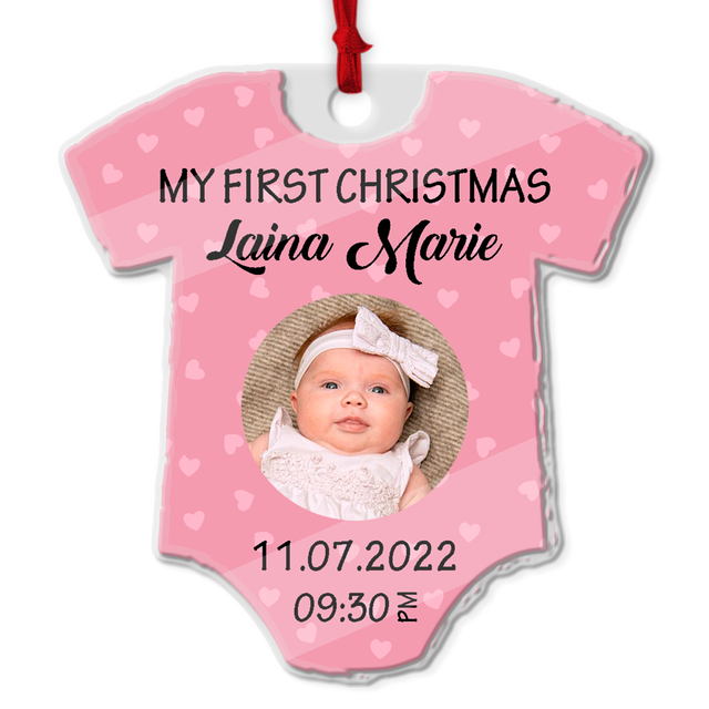Personalized Name And Text, Ornament For Baby, Baby Girl's First Christmas, Christmas Shirt Ornament, Christmas Shape Ornament 2 Sides