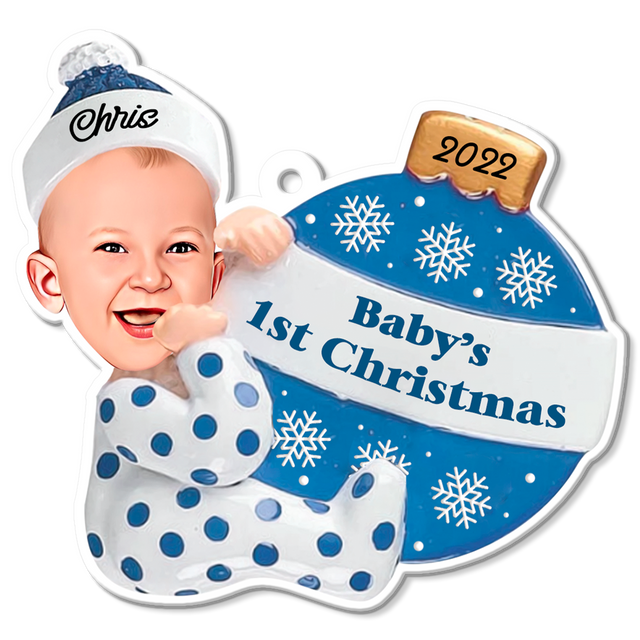 Personalized Name And Text, Ornament For Baby, Baby Boy's First Christmas, Christmas Bulbs, Christmas Shape Ornament 2 Sides