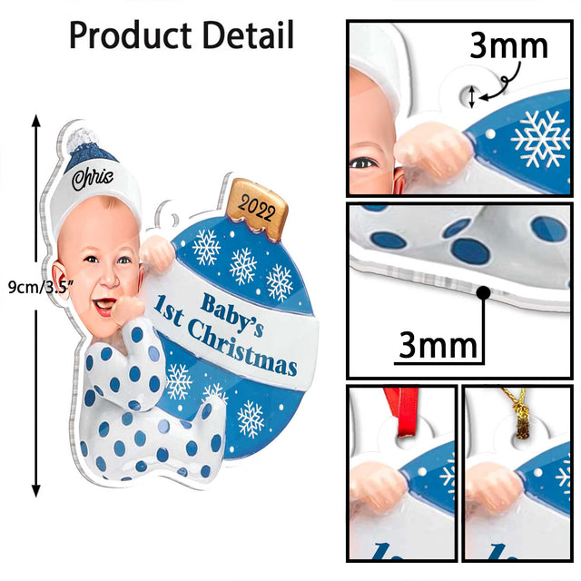 Personalized Name And Text, Ornament For Baby, Baby Boy's First Christmas, Christmas Bulbs, Christmas Shape Ornament 2 Sides