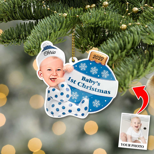 Personalized Name And Text, Ornament For Baby, Baby Boy's First Christmas, Christmas Bulbs, Christmas Shape Ornament 2 Sides