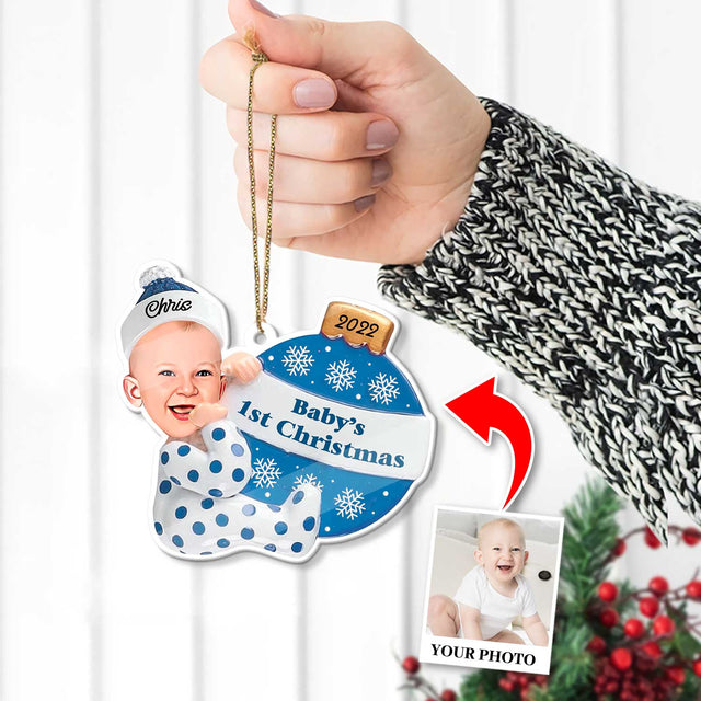Personalized Name And Text, Ornament For Baby, Baby Boy's First Christmas, Christmas Bulbs, Christmas Shape Ornament 2 Sides